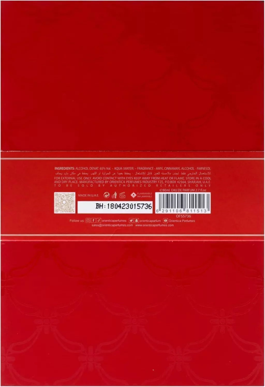 Perfume Orientica Amber Rouge (Vermelho) Eau De Parfum Spray Unissex 80ml